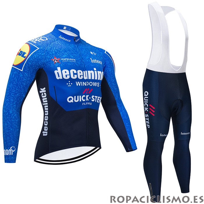 2021 Maillot Deceuninck Quick Step Tirantes Mangas Largas Azul Negro